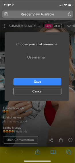 Mobile web livestream player- change username