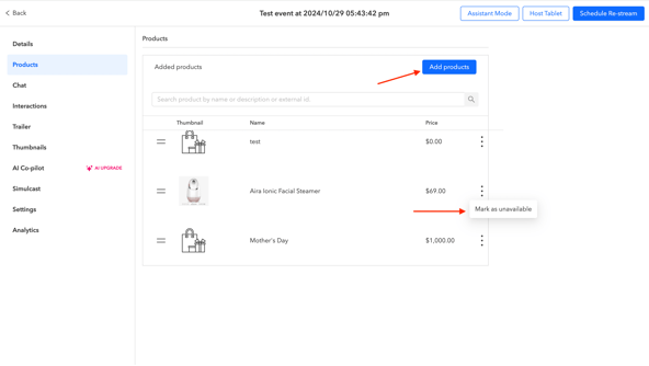 Edit Products in a Livestream Replay