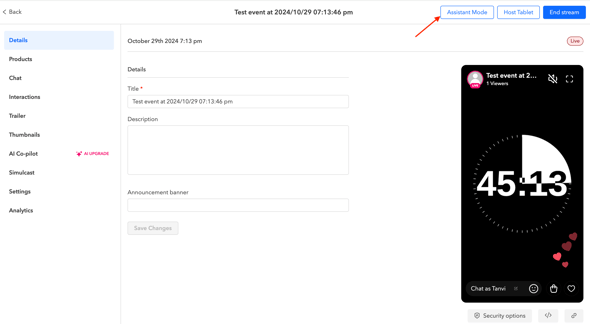 Livestream Assistant mode
