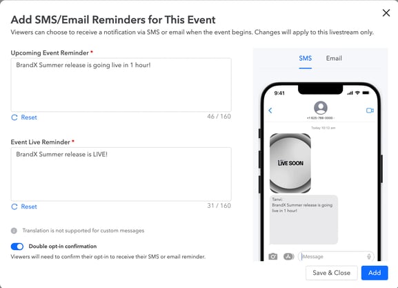 SMSEmail Reminder for a Livestream 1